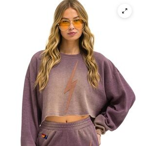 Aviator Nation Bolt Stitch Faded Mocha Cropped Sweatshirt